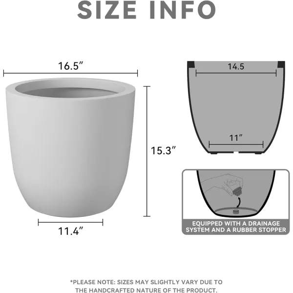 Kante 13.4" Dia Round Concrete Planter, Large Outdoor Modern Indoor Decorative Plant Pots with Drainage Hole and Rubber Plug for Home and Garden, Pure White