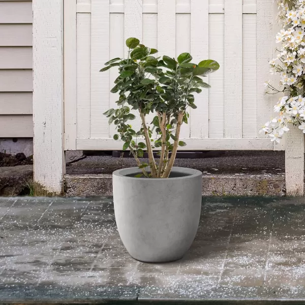 Kante 13.4" Dia Round Concrete Planter, Large Outdoor Modern Indoor Decorative Plant Pots with Drainage Hole and Rubber Plug for Home and Garden, Pure White