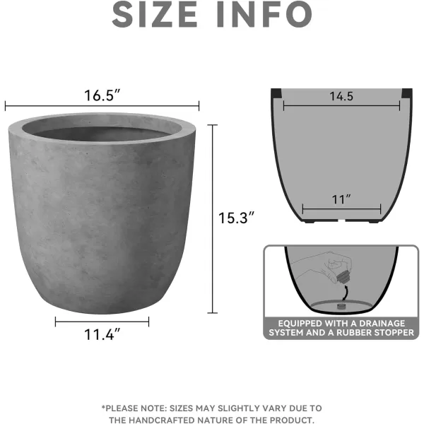Kante 13.4" Dia Round Concrete Planter, Large Outdoor Modern Indoor Decorative Plant Pots with Drainage Hole and Rubber Plug for Home and Garden, Pure White