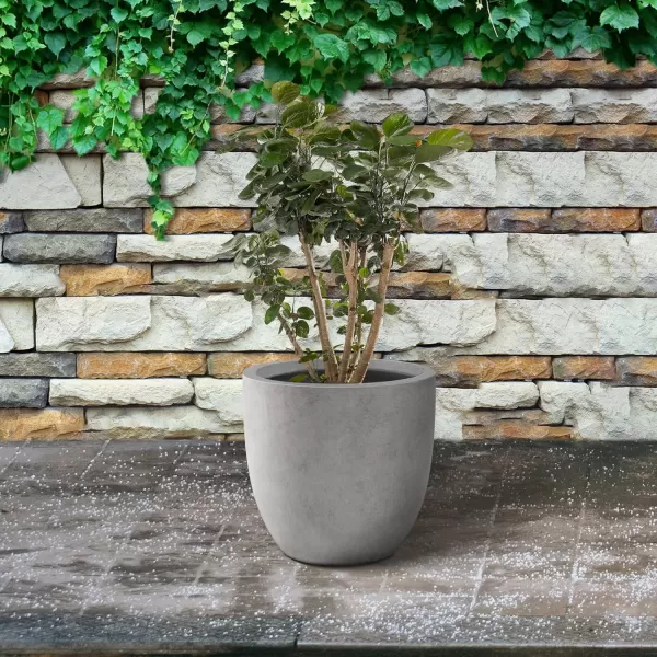 Kante 13.4" Dia Round Concrete Planter, Large Outdoor Modern Indoor Decorative Plant Pots with Drainage Hole and Rubber Plug for Home and Garden, Pure White