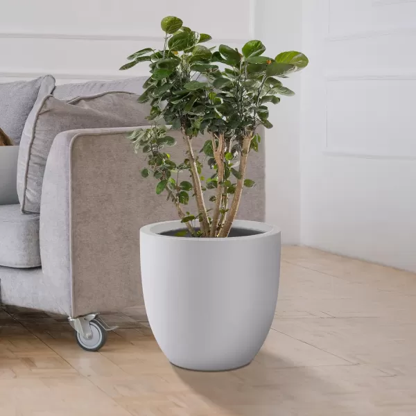 Kante 13.4" Dia Round Concrete Planter, Large Outdoor Modern Indoor Decorative Plant Pots with Drainage Hole and Rubber Plug for Home and Garden, Pure White
