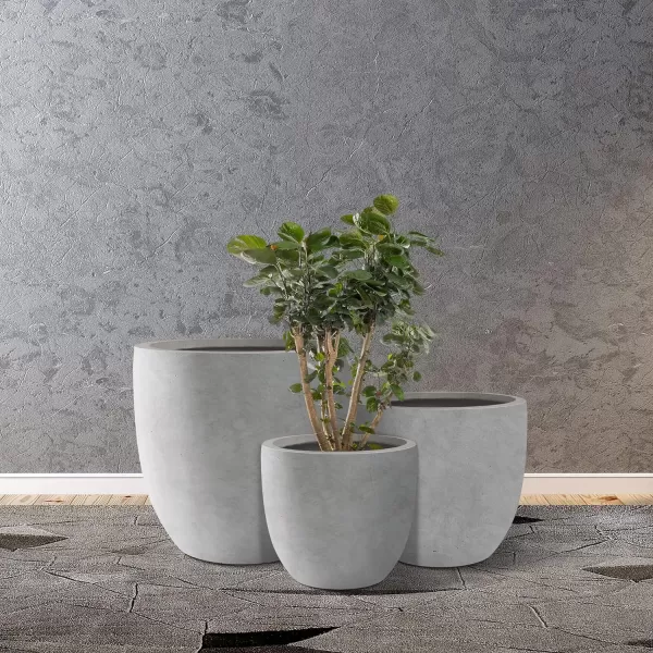 Kante 13.4" Dia Round Concrete Planter, Large Outdoor Modern Indoor Decorative Plant Pots with Drainage Hole and Rubber Plug for Home and Garden, Pure White