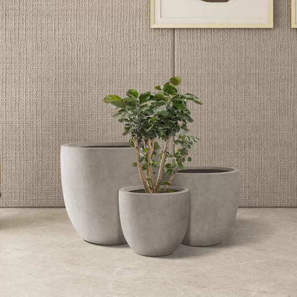 Kante 13.4" Dia Round Concrete Planter, Large Outdoor Modern Indoor Decorative Plant Pots with Drainage Hole and Rubber Plug for Home and Garden, Pure White
