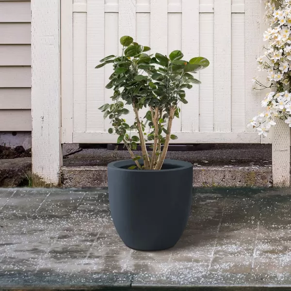 Kante 13.4" Dia Round Concrete Planter, Large Outdoor Modern Indoor Decorative Plant Pots with Drainage Hole and Rubber Plug for Home and Garden, Pure White