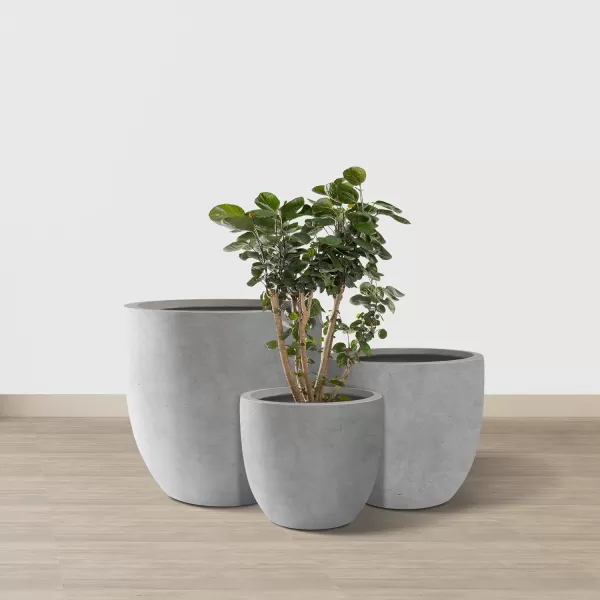 Kante 13.4" Dia Round Concrete Planter, Large Outdoor Modern Indoor Decorative Plant Pots with Drainage Hole and Rubber Plug for Home and Garden, Pure White
