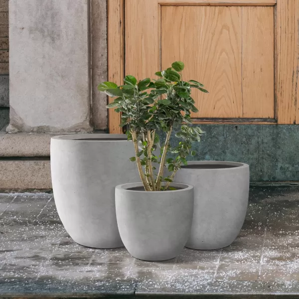 Kante 13.4" Dia Round Concrete Planter, Large Outdoor Modern Indoor Decorative Plant Pots with Drainage Hole and Rubber Plug for Home and Garden, Pure White
