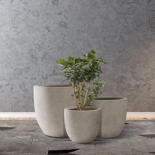 Kante 13.4" Dia Round Concrete Planter, Large Outdoor Modern Indoor Decorative Plant Pots with Drainage Hole and Rubber Plug for Home and Garden, Pure White