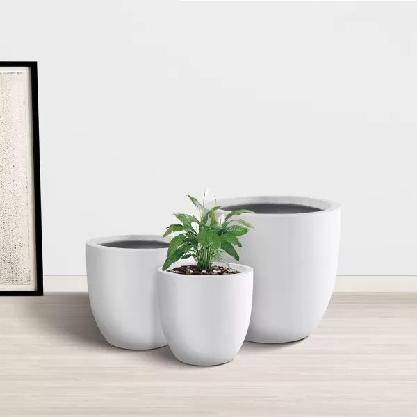 Kante 13.4" Dia Round Concrete Planter, Large Outdoor Modern Indoor Decorative Plant Pots with Drainage Hole and Rubber Plug for Home and Garden, Pure White