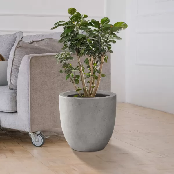 Kante 13.4" Dia Round Concrete Planter, Large Outdoor Modern Indoor Decorative Plant Pots with Drainage Hole and Rubber Plug for Home and Garden, Pure White