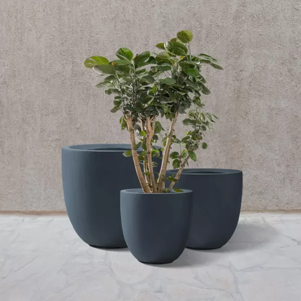 Kante 13.4" Dia Round Concrete Planter, Large Outdoor Modern Indoor Decorative Plant Pots with Drainage Hole and Rubber Plug for Home and Garden, Pure White