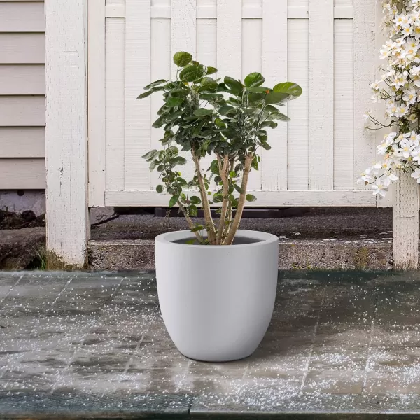 Kante 13.4" Dia Round Concrete Planter, Large Outdoor Modern Indoor Decorative Plant Pots with Drainage Hole and Rubber Plug for Home and Garden, Pure White