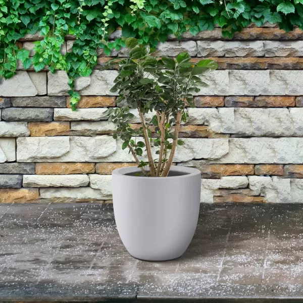 Kante 13.4" Dia Round Concrete Planter, Large Outdoor Modern Indoor Decorative Plant Pots with Drainage Hole and Rubber Plug for Home and Garden, Pure White