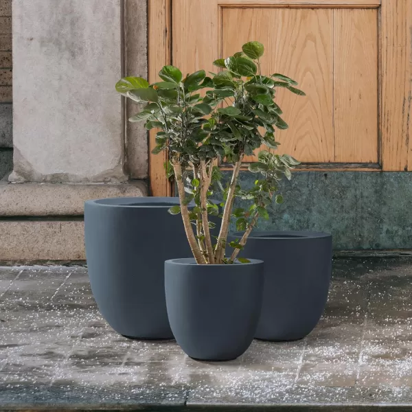 Kante 13.4" Dia Round Concrete Planter, Large Outdoor Modern Indoor Decorative Plant Pots with Drainage Hole and Rubber Plug for Home and Garden, Pure White