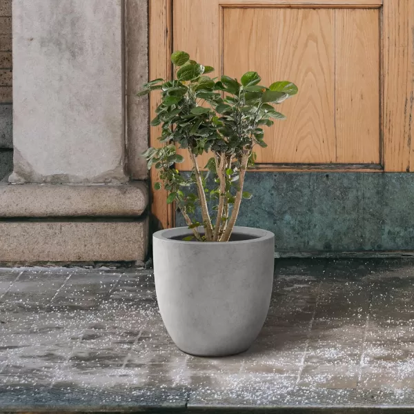 Kante 13.4" Dia Round Concrete Planter, Large Outdoor Modern Indoor Decorative Plant Pots with Drainage Hole and Rubber Plug for Home and Garden, Pure White