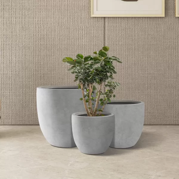 Kante 13.4" Dia Round Concrete Planter, Large Outdoor Modern Indoor Decorative Plant Pots with Drainage Hole and Rubber Plug for Home and Garden, Pure White