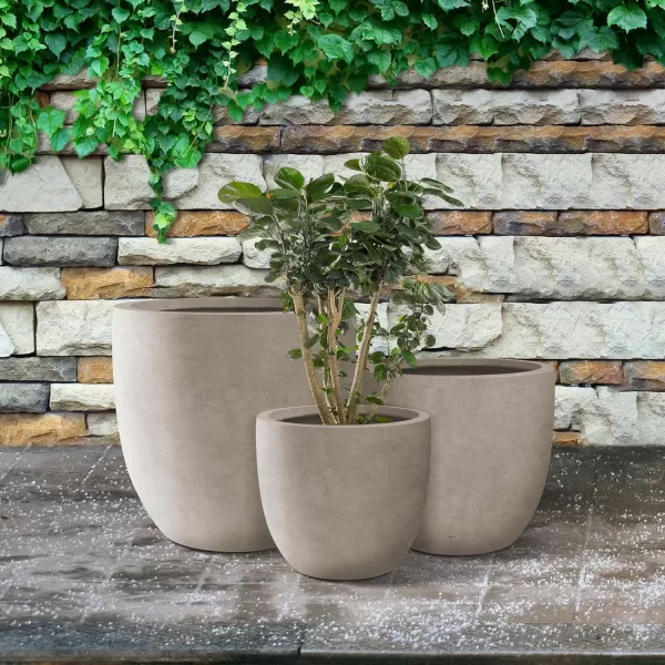 Kante 13.4" Dia Round Concrete Planter, Large Outdoor Modern Indoor Decorative Plant Pots with Drainage Hole and Rubber Plug for Home and Garden, Pure White