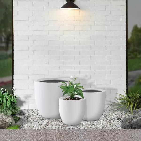 Kante 13.4" Dia Round Concrete Planter, Large Outdoor Modern Indoor Decorative Plant Pots with Drainage Hole and Rubber Plug for Home and Garden, Pure White