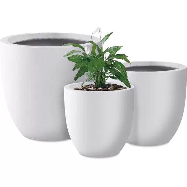 Kante 13.4" Dia Round Concrete Planter, Large Outdoor Modern Indoor Decorative Plant Pots with Drainage Hole and Rubber Plug for Home and Garden, Pure White