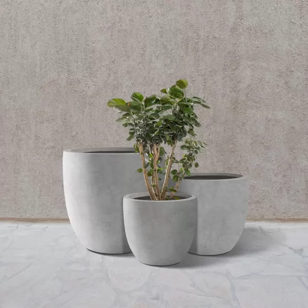 Kante 13.4" Dia Round Concrete Planter, Large Outdoor Modern Indoor Decorative Plant Pots with Drainage Hole and Rubber Plug for Home and Garden, Pure White