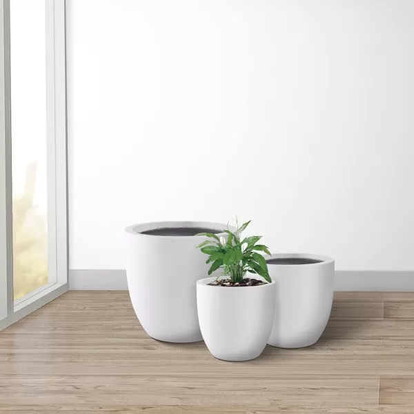 Kante 13.4" Dia Round Concrete Planter, Large Outdoor Modern Indoor Decorative Plant Pots with Drainage Hole and Rubber Plug for Home and Garden, Pure White