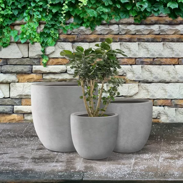 Kante 13.4" Dia Round Concrete Planter, Large Outdoor Modern Indoor Decorative Plant Pots with Drainage Hole and Rubber Plug for Home and Garden, Pure White