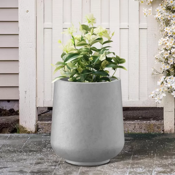 Kante 15.3" Dia Round Concrete Planter, Outdoor Indoor Large Plant Pots Containers with Drainage Hole and Rubber Plug for Home Garden Patio, Charcoal