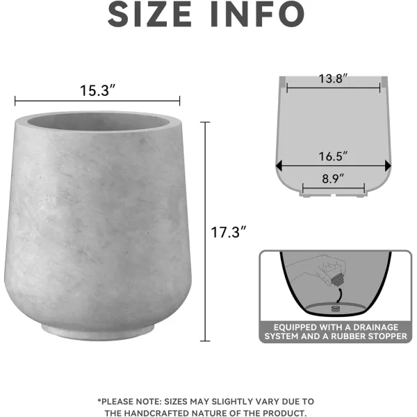 Kante 15.3" Dia Round Concrete Planter, Outdoor Indoor Large Plant Pots Containers with Drainage Hole and Rubber Plug for Home Garden Patio, Charcoal