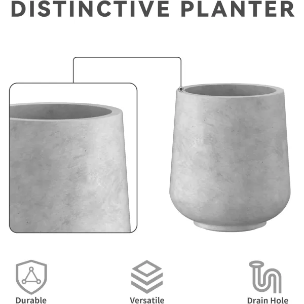 Kante 15.3" Dia Round Concrete Planter, Outdoor Indoor Large Plant Pots Containers with Drainage Hole and Rubber Plug for Home Garden Patio, Charcoal