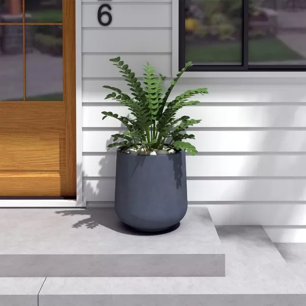 Kante 15.3" Dia Round Concrete Planter, Outdoor Indoor Large Plant Pots Containers with Drainage Hole and Rubber Plug for Home Garden Patio, Charcoal