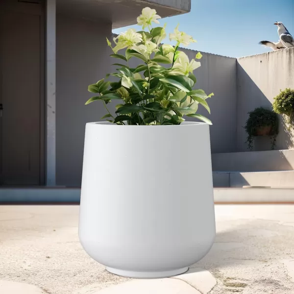 Kante 15.3" Dia Round Concrete Planter, Outdoor Indoor Large Plant Pots Containers with Drainage Hole and Rubber Plug for Home Garden Patio, Charcoal