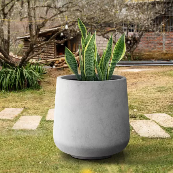Kante 15.3" Dia Round Concrete Planter, Outdoor Indoor Large Plant Pots Containers with Drainage Hole and Rubber Plug for Home Garden Patio, Charcoal