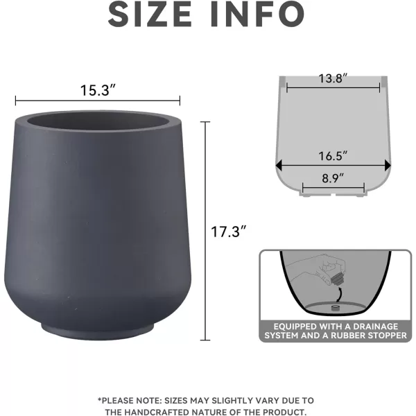 Kante 15.3" Dia Round Concrete Planter, Outdoor Indoor Large Plant Pots Containers with Drainage Hole and Rubber Plug for Home Garden Patio, Charcoal