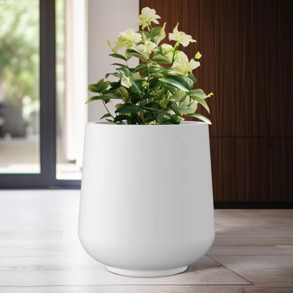 Kante 15.3" Dia Round Concrete Planter, Outdoor Indoor Large Plant Pots Containers with Drainage Hole and Rubber Plug for Home Garden Patio, Charcoal