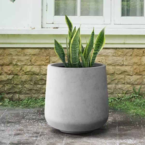 Kante 15.3" Dia Round Concrete Planter, Outdoor Indoor Large Plant Pots Containers with Drainage Hole and Rubber Plug for Home Garden Patio, Charcoal