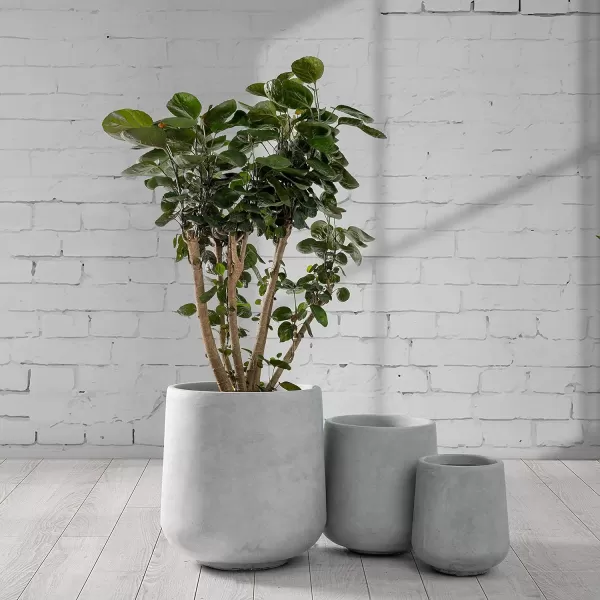 Kante 15.3" Dia Round Concrete Planter, Outdoor Indoor Large Plant Pots Containers with Drainage Hole and Rubber Plug for Home Garden Patio, Gray Concrete