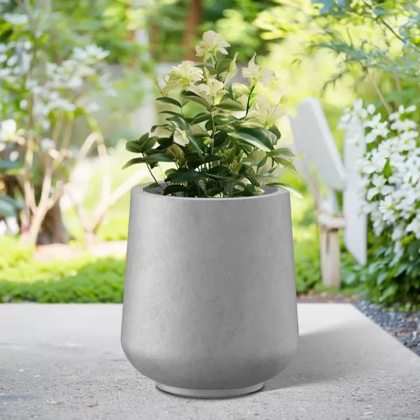 Kante 15.3" Dia Round Concrete Planter, Outdoor Indoor Large Plant Pots Containers with Drainage Hole and Rubber Plug for Home Garden Patio, Gray Concrete
