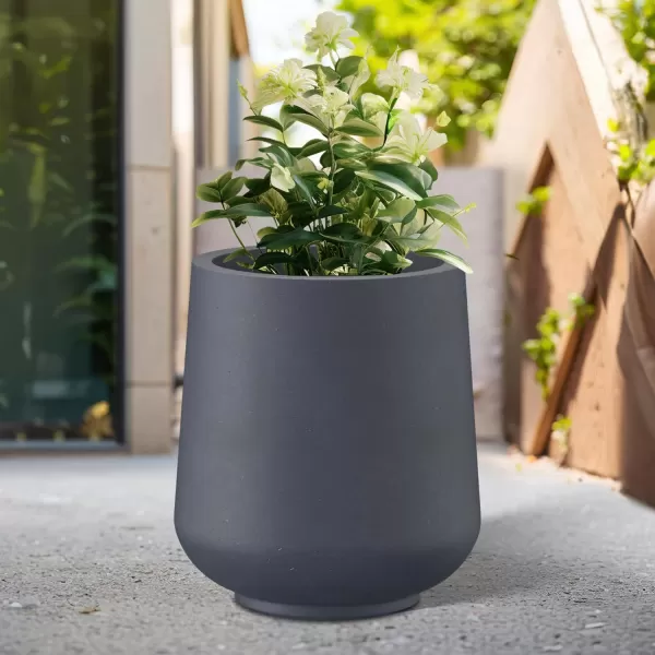Kante 15.3" Dia Round Concrete Planter, Outdoor Indoor Large Plant Pots Containers with Drainage Hole and Rubber Plug for Home Garden Patio, Gray Concrete
