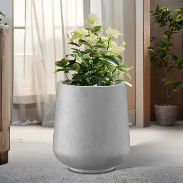Kante 15.3" Dia Round Concrete Planter, Outdoor Indoor Large Plant Pots Containers with Drainage Hole and Rubber Plug for Home Garden Patio, Gray Concrete