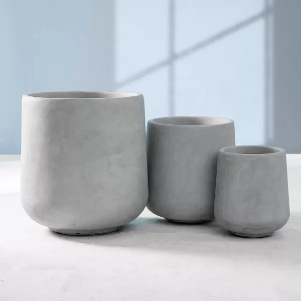 Kante 15.3" Dia Round Concrete Planter, Outdoor Indoor Large Plant Pots Containers with Drainage Hole and Rubber Plug for Home Garden Patio, Gray Concrete