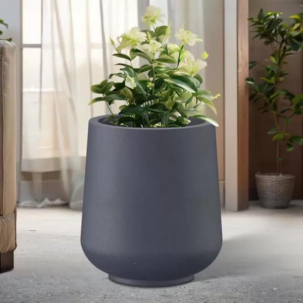 Kante 15.3" Dia Round Concrete Planter, Outdoor Indoor Large Plant Pots Containers with Drainage Hole and Rubber Plug for Home Garden Patio, Gray Concrete