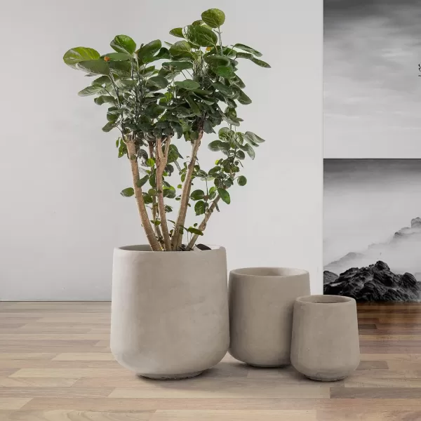 Kante 15.3"+11.6"+8.2" Dia Round Concrete Planter, Large Outdoor Indoor Planter Pots Containers with Drainage Holes and Rubber Plug for Home Garden Patio, Charcoal