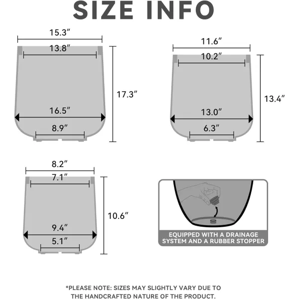 Kante 15.3"+11.6"+8.2" Dia Round Concrete Planter, Large Outdoor Indoor Planter Pots Containers with Drainage Holes and Rubber Plug for Home Garden Patio, Charcoal