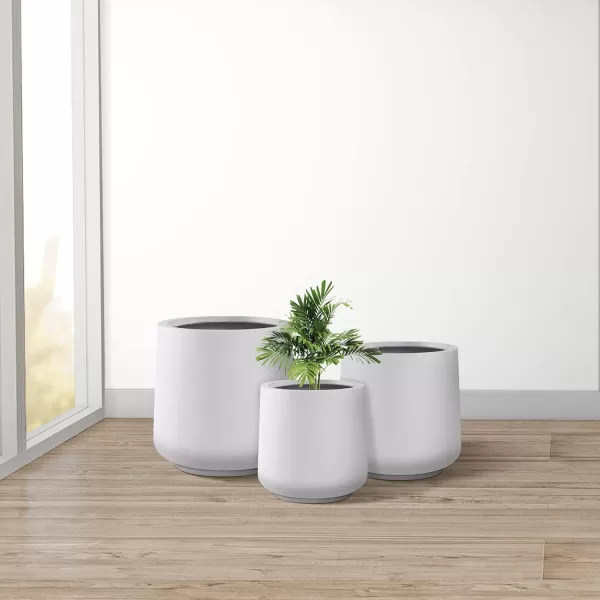 Kante 15.3"+11.6"+8.2" Dia Round Concrete Planter, Large Outdoor Indoor Planter Pots Containers with Drainage Holes and Rubber Plug for Home Garden Patio, Charcoal