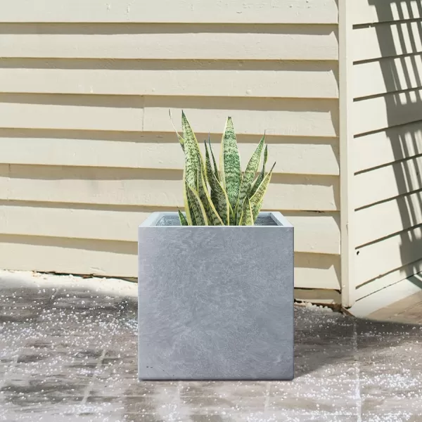 Kante 16 Inch Square Concrete Planter for Outdoor Indoor Home Patio Garden, Large Plant Pot with Drainage Hole and Rubber Plug, Charcoal