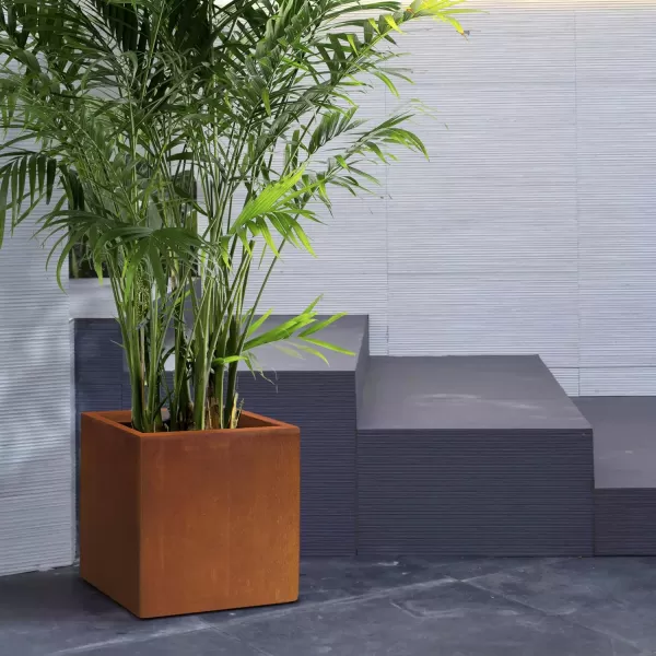 Kante 16 Inch Square Concrete Planter for Outdoor Indoor Home Patio Garden, Large Plant Pot with Drainage Hole and Rubber Plug, Charcoal