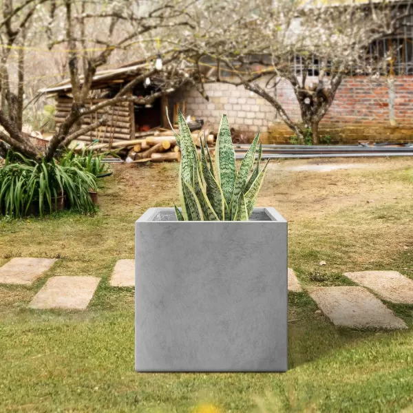 Kante 16 Inch Square Concrete Planter for Outdoor Indoor Home Patio Garden, Large Plant Pot with Drainage Hole and Rubber Plug, Charcoal