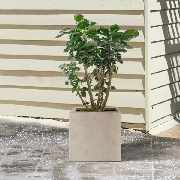 Kante 16 Inch Square Concrete Planter for Outdoor Indoor Home Patio Garden, Large Plant Pot with Drainage Hole and Rubber Plug, Charcoal