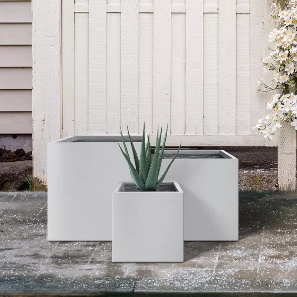 Kante 16 Inch Square Concrete Planter for Outdoor Indoor Home Patio Garden, Large Plant Pot with Drainage Hole and Rubber Plug, Charcoal