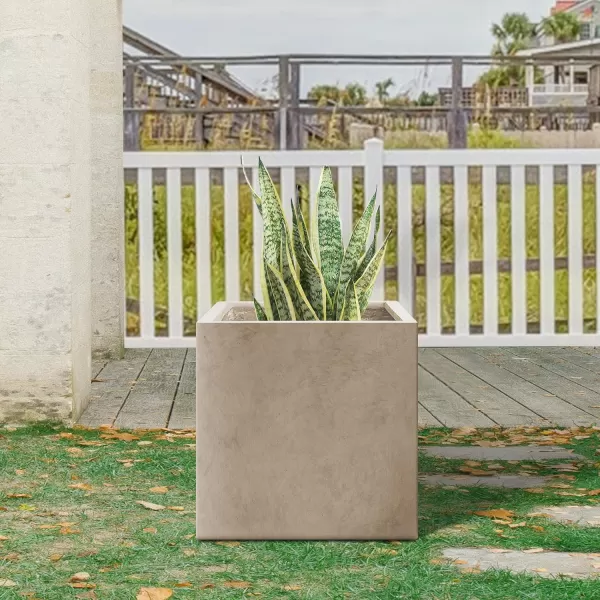 Kante 16 Inch Square Concrete Planter for Outdoor Indoor Home Patio Garden, Large Plant Pot with Drainage Hole and Rubber Plug, Charcoal