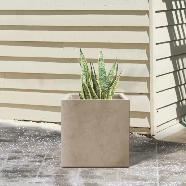 Kante 16 Inch Square Concrete Planter for Outdoor Indoor Home Patio Garden, Large Plant Pot with Drainage Hole and Rubber Plug, Charcoal